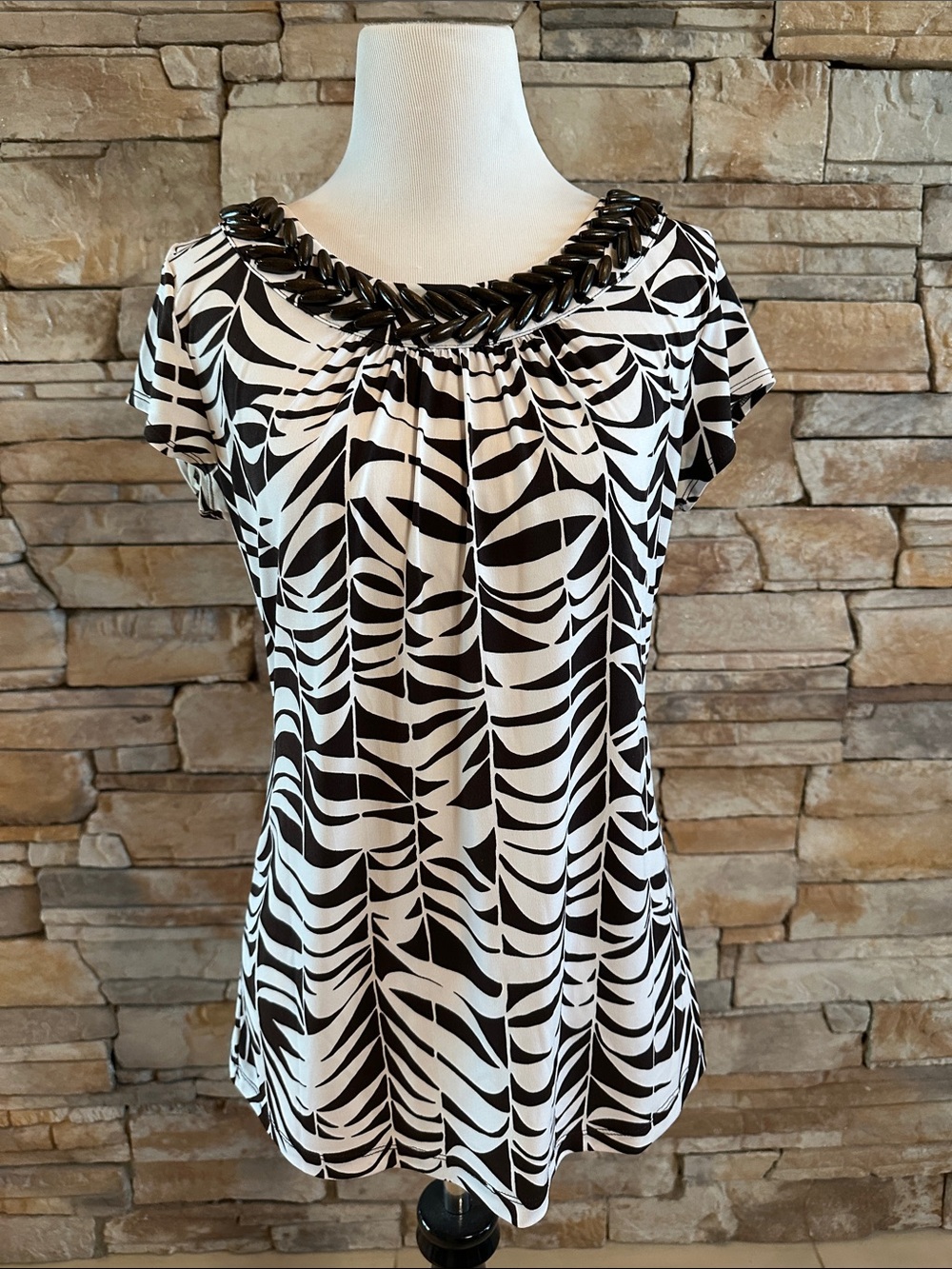 Josephine Brown Beaded-Neckline Top